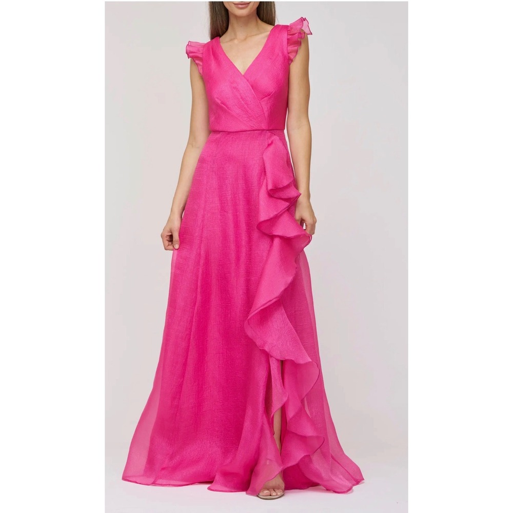 JS Collections Fuchsia Pink Ruffle-Trim Maxi Dress